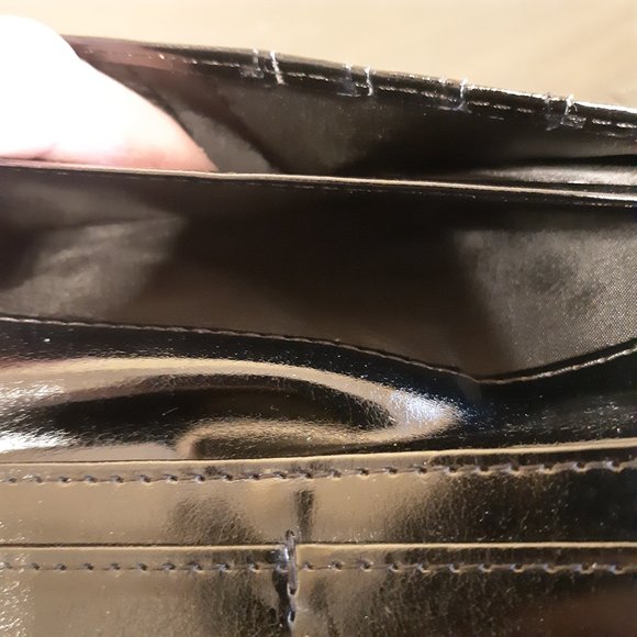 Shagwear large shiny black wallet vegan faux patent leather cute owls design - Picture 6 of 6